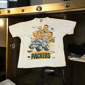 Vintage 1993 Green Bay Packers T-Shirt NFL Caricature Monster Truck 2 Sided XL